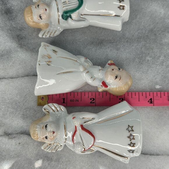 Vintage Japan Angel Bell Figurines Set of 4 Christmas Choir Gold Trim Porcelain - Picture 8 of 8